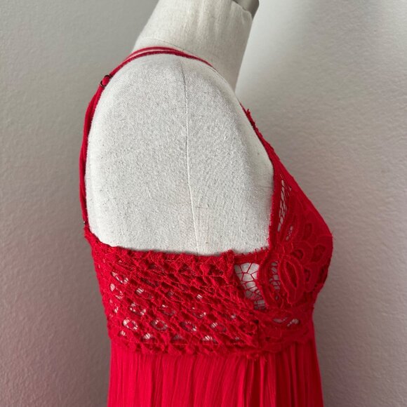 Free People One Adella Boho Lace Maxi Dress Strappy Ruched Red Sz XS - Picture 6 of 11